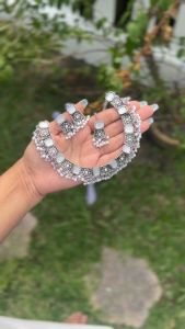 White Kundan Oxidised Necklace Set