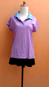 atasan kaos berkerah wanita CUNNINGHAM cewek L lengan pendek blouse santai