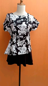 atasan wanita hitam motif bunga L cewek blouse kerja kuliah