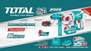 TOTAL Li-ion Rotary Hammer (2.5J SDS+) Drill Concrete:26mm Steel:13mm Wood:30mm 20V TRHLI202289