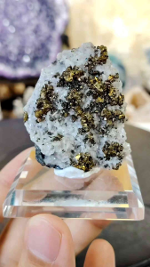 Natural Precious Chalcopyrite with Calcite Crystal Druzy Ornament X15 #Crystal #homedecor