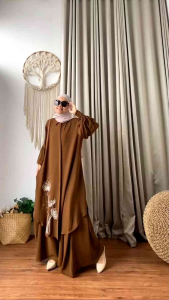 AYUNA SET || Setelan Longtunik Bordir Premium & Rok Mayung Crinkle Arab