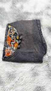 LC831 Premium Oversized Celana Jeans Motif Etnik Bordir Fashion Terbaru