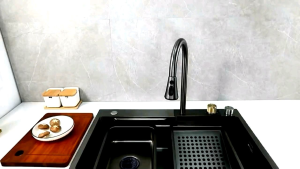 ITK80508 ITTO MULTIPURPOSE STAINLESS STEEL KITCHEN SINK WITH WATERFALL MODE / NANO/ NANO BLACK