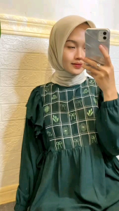 kaluna Blus Bordir komputer terbaru Baju atasan wanita modern Crincle Airflow