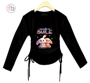 atasan anak cewek croptop long sleeve remember to smile model korean kekinian serutan flexibel 2 sisi