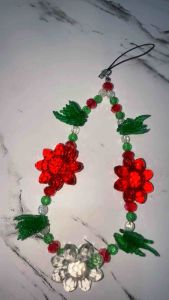 Amarylis Red Flower Green Leaf Phonestrap Tali Gantungan HP Hijau Merah Tema Natal Christmas Xmas Lanyard Phone Strap Handphone Handmade Fashion
