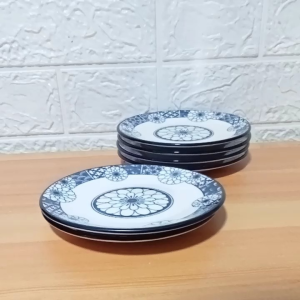 SET FOR 6 PCS RHYME BLUES SAUCER SIZE 6 INCHES / PORCELAIN / CERAMIC / CELADON MATERIAL