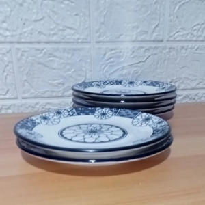 SET FOR 6 PCS  RHYME BLUES SAUCER SIZE 6 INCHES / PORCELAIN / CERAMIC / CELADON MATERIAL
