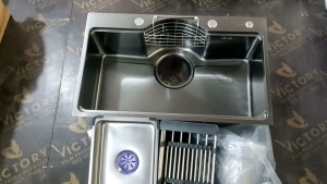 Chậu rửa bát đơn inox 304 KT 75 cm x 46 cm màu nano đen( xám đen hay còn gọi màu đen titan than)