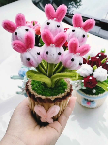 Hoa để bàn chậu hoa kẽm nhung làm quà tặng trang trí nhà cửa