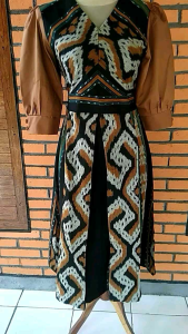 Dress Tenun Kombinasi Polos Full Furing Trikot