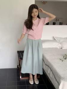 cotton candy short cardigan 3color (pink / skyblue / navy) เสื้อคาร์ดิแกนผ้าถักแขนสั้น