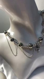 สร้อยร็อคสตาร์ลูกปัดเงินโซ่พร้อมจี้ไม้กางเขน ขนาด 5มิล กับ ขนาด 10 มิล ตะขอสีเงินอะลูมิเนียม ไม่ลอก