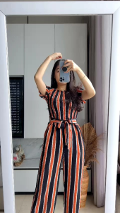 JUMPSUIT STRIP WANITA BUBLE CREPE IMPORT 7841 MV