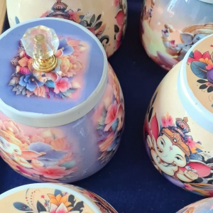 Auspicious Ganesh Jar (Random Color) - Decorative Storage / Pooja Gift