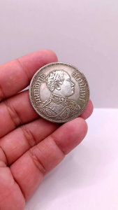 K045 จี้ เหรียญ ร.6 รัชกาลที่ 6 ช้างสามเศียร มงกุฎ กรอบพระ สแตนเลส แท้ ขนาด 4x4 cm.