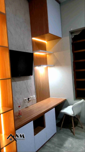 Backdrop TV HPL  Panel TV HPL Rak TV HPL  Meja TV HPL Credenza HPL Lemari TV HPL Custom
