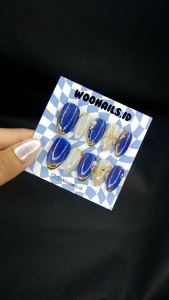 Press on Nails Navy & Silky Cat Eye Free Toolkit Lengkap | Kuku Palsu Engagement Premium