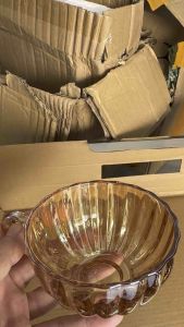 Set Cawan Piring Retro Pumpkin Glass Cup Saucer Set(Tebal)