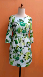 mini midi dress wanita biru muda pastel GLASS LINE cewek M pinggang karet MEWAH motif bunga