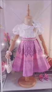 เสื้อโฟร์เวย์+กระโปรงผ้าฝ้ายพิมพ์ลาย  เสื้อ+กระโปรงพิมพ์ลาย+กิ๊บติดผม