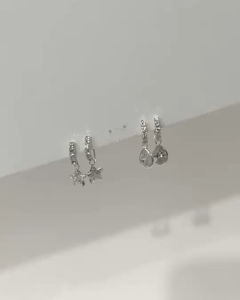 Kr silver ต่างหูเงินแท้ตะขอเพชรห้อยจี้ (จี้ดาว ES1D0011) (จี้หยดน้ำ ES1D0012)