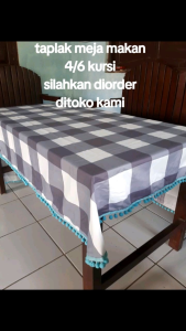 taplak meja makan 4/6 kursi ukuran 120cm x 160cm bahan katun mikro berkwalitas dgb renda baso di sekelilingnya
