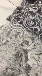 Vải ren chỉ lưới thêu màu xám biên 2 đầu (khổ 1m3)may đầm váy  áo dài áo kiểu thời trang