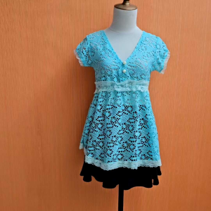 atasan wanita katbol katun bolong M cewek lengan pendek.blouse vneck transparan cute hijau muda