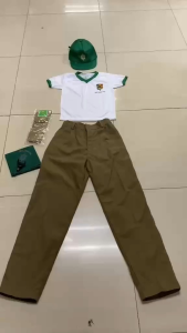 BSP Type B 7-in-1 Set Scouting Uniform for 8 to 17 Years Old - White V-neck T-shirt Green Cap Khaki Pants Green Scarf Size Chart Included