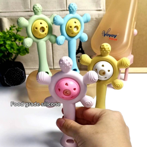 YOYOY Baby Rattle Teether Silicone Sky wheel bell Stick Teething toy Grip Training Mainan gigit bayi