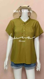 LUNA Chinese Collar Polo Shirt Button Office Blouse Korean BKK Trendy Top for Women Ria Clothing
