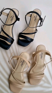 So Pretty by Base Advan INGRID Low 3 Inch Heel Strappy Sandals in Nude and Black