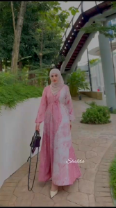 BLUSH PINK SUTRA DRESS GAMIS SILK SUTRA BATIK CAP PEKALONGAN