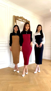 long dress / dress / dress lengan panjang/ gaun maya rajutan glamor