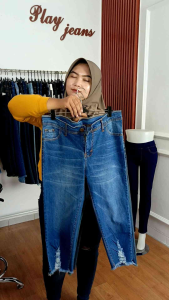 Celana 7/9 Jeans Wanita Resleting Ripped Size Jumbo