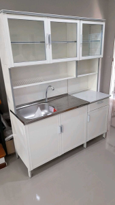 ตู้ครัวอลูมิเนียมแท้ 100% / TOPหินแกรนิตแท้ + อ่าง / ทรงสูง แบบมีตู้ข้าง