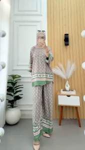 Setelan celana wanita rayon premium busui wanita jumbo motif terbaru bahan adem baju panjang katun dewasa kulot