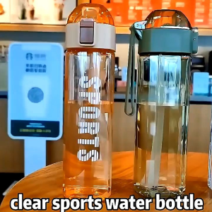 Botol Minum Sport Transparan dengan Sedotan Silicone dan Tali Pegangan