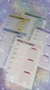 Weekly Planner with green yellow blue purple and pink sections for organizing tasks and schedules.