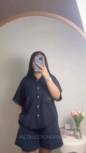 2641 SETELAN HP KEMEJA JEANS BORDIR SAKU MICKEY LD124 WANITA|ONE SET CELANA PENDEK|SETELAN DENIM|ONE SET LD124