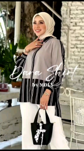 (8X) MDLY DARA Baju Kemeja Atasan Stripes Katun Bordir wanita Dara Shirt By Mdly. Nazra Sha