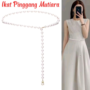 GS-08 Gesper Ikat Pinggang Wanita Mutiara Putih Baris Cantik