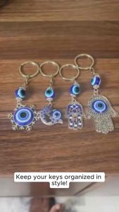 Unique Design Tiger Eye Keychain Holder Universal Key Holder Luggage Accessory Blue Eye Hamsa Hand Charms