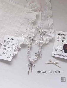 🎀 Pearl Bow Phone Charm Handmade Beaded Wrist Strap Cute Ribbon Pendant Korean Style Accessory