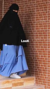 Alsyahra Exclusive Set Khimar Marwah Non Pad Niqab Bandana Jetblack Size XL - Jilbab Syari