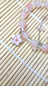 Abee Acc-1598: Gelang Tangan Wanita Korea Motif Giok Pink Bunga