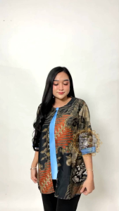 Blouse Atasan Batik Wanita Modern Kantoran Lengan 3/4 Bahan Katun Polimikro M L XL XXL Bisa Seragam