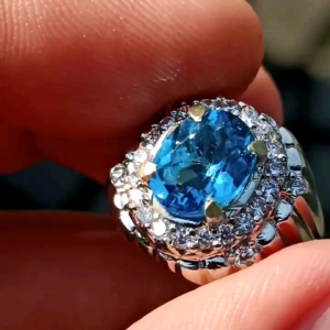 Cincin Blue Topaz London Asli Top Kristal Super Mewah